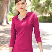 Women's Three-Quarter Sleeve Hooded Slub Tee